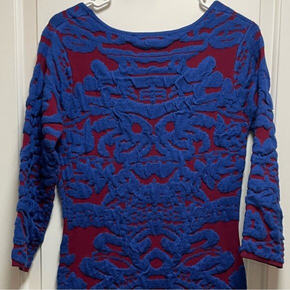 Beautiful! Blue Rain Sz Small Red Long Sleeve Dress w Blue Asian Flare Detailing - Picture 5 of 8